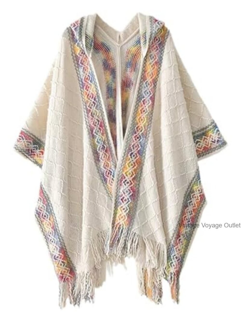 Soft Fringe Knit Poncho Hooded Shawl Wrap Boho Cardigan Women One Size